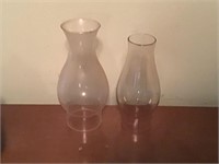 2 GLASS CHIMNEYS FOR LAMPS