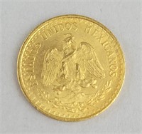 1945 Gold Mexican Two Peso Coin.