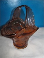 Art Glass Bird Wing Handle Copper Tone Basket