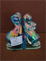 WHEATON "BOY & GIRL" CARNIVAL GLASS BOOKENDS