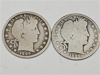 1896 Silver Barber Half Dollar 2 Coins