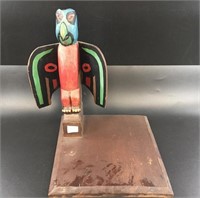 Hand carved Tlingit totem display with large wood