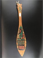Casper Mathers hand carved wood paddle, 20" long