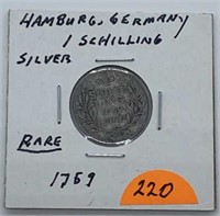 Rare 1759 Hamburg, Germany Silver 1 Schilling
