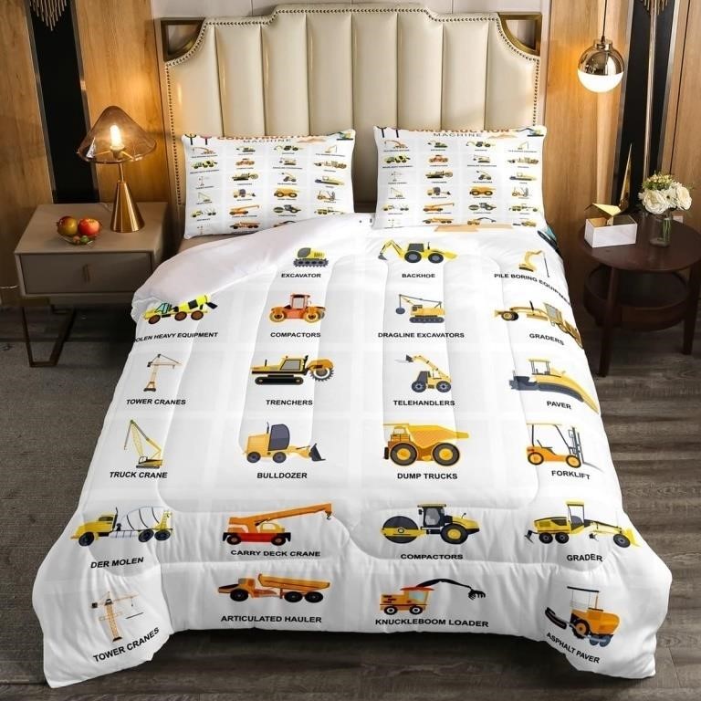 SEALED -Cartoon Cars Excavator Comforter Set Full