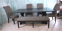 MODERN WOOD TABLE DINING SET BENCH & 4 CHAIRS