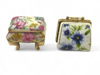 (2) Small Porcelain Floral Trinket Boxes
