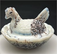 Rare Vtg Speckled Mini Hen On The Nest Uv