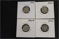 4 SILVER MERCURY DIMES