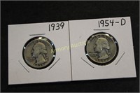 1936 1954 D SILVER WASHINGTON QUARTERS