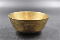 SIGNED ORIENTAL BRASS ENGRAVED BOWL