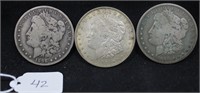 3 MORGAN DOLLARS 1921, 1888D, 1896O
