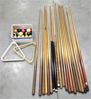 Vintage Billiards Pool Cues & Balls