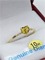 10kt Gold Yellow Sapphire & Diamond Ring Sz 6.25
