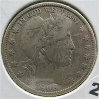 1908-O Barber Silver Half Dollar.