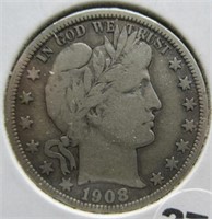 1908 Barber Silver Half Dollar.