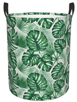 Tropical Exotic Leaves Round Laundry Basket With H