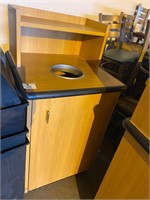 Pecan trash can with bin wood cabinet