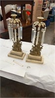Pair of Marble and Prism Candleholders
