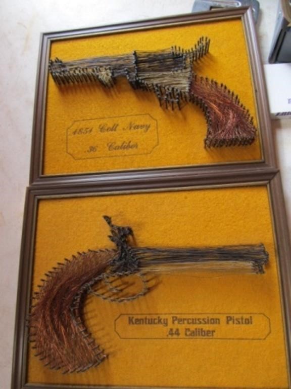 Pair of Mid Century Framed Wire Art Pistols
