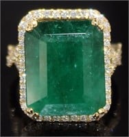 14kt Gold 15.16 ct GIA Emerald & Diamond Ring