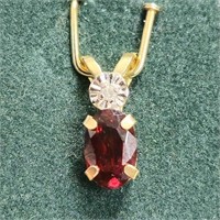 $240 10K  Garnet & Diamond Pendant