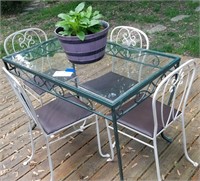 MCM Wrought Iron & Glass Top Patio Table &