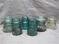 Lot of 6 Vintage Glass Insulators