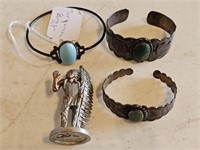 3-SILVER TYPE & TURQUOISE BRACELETS & INDIAN