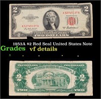 1953A $2 Red Seal United States Note Grades vf det