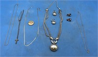 Italian Sterling Jewelry Set & 9K Gold Necklace &