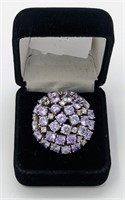 Huge Domed Sterling Purple Lilac Ice Austrian Ring