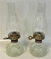 LOVELY PAIR OF PRESSED GLASS OIL BRACKET LAMPS