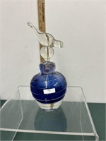 Cobalt Parfume Bottle w/Clear Bird Stopper-flawed