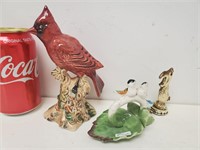 3 figurines d'oiseaux en poterie