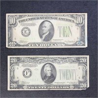 US Paper Money $10 & $20 Bills both from 1934 and