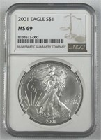 2001 American Silver Eagle 1oz, MS69 NGC