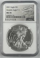 2021-Type I Heraldic MS70 Silver Eagle, NGC