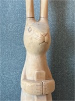 Large Carved Wooden Rabbit Sculpture
