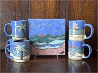 Mara Studio Mexican Pottery Mugs & Trivet