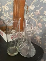 2 Glass Decanters and glass Pitcher