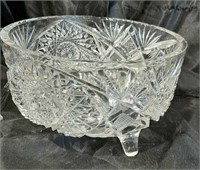 Cut glass bowl with ladle and 3 footed dish