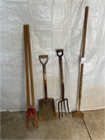 Red post hole digger potato fork, and others