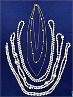 4 White and Gold Beaded Necklaces