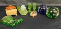 Mixed Lot of Art Glass:  Pear, Rabbit, Small Cube
