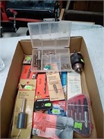 Box of assorted drill bits and drivers