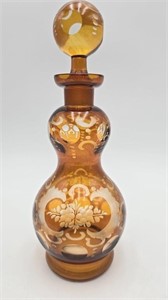 Vintage Egermann Czech Amber Etched Glass