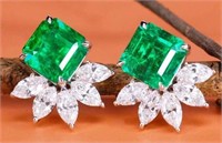 2.92ct Natural Emerald Drop Earrings 18K Gold