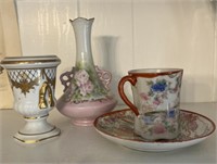 Decorative lot.  vase 6”, candle holder 3.75",
