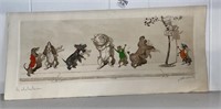 vintage engraving? of dogs & cat  19 5/8” x 8 5/8”